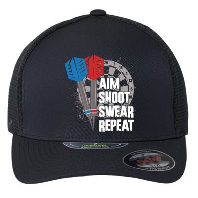 Aim Shoot Swear Repeat Dart Game Flexfit Unipanel Trucker Cap