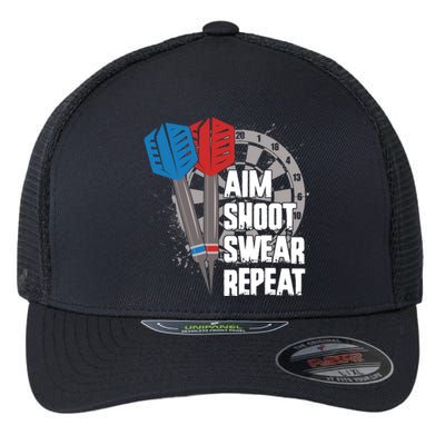 Aim Shoot Swear Repeat Dart Game Flexfit Unipanel Trucker Cap