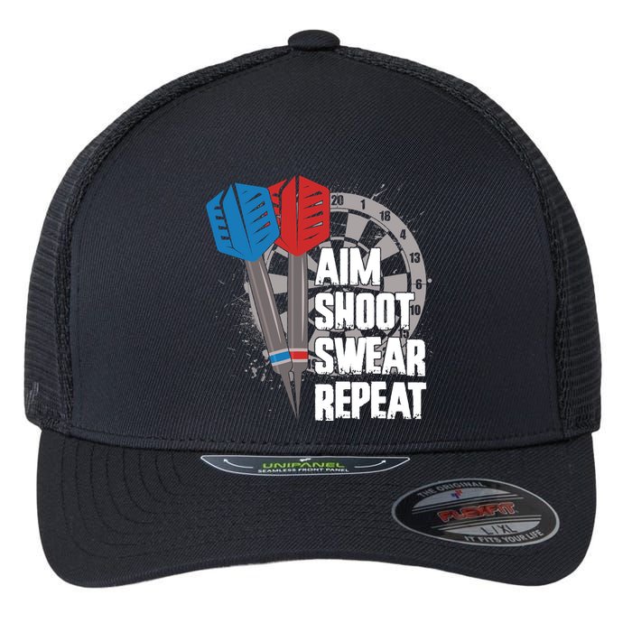 Aim Shoot Swear Repeat Dart Game Flexfit Unipanel Trucker Cap