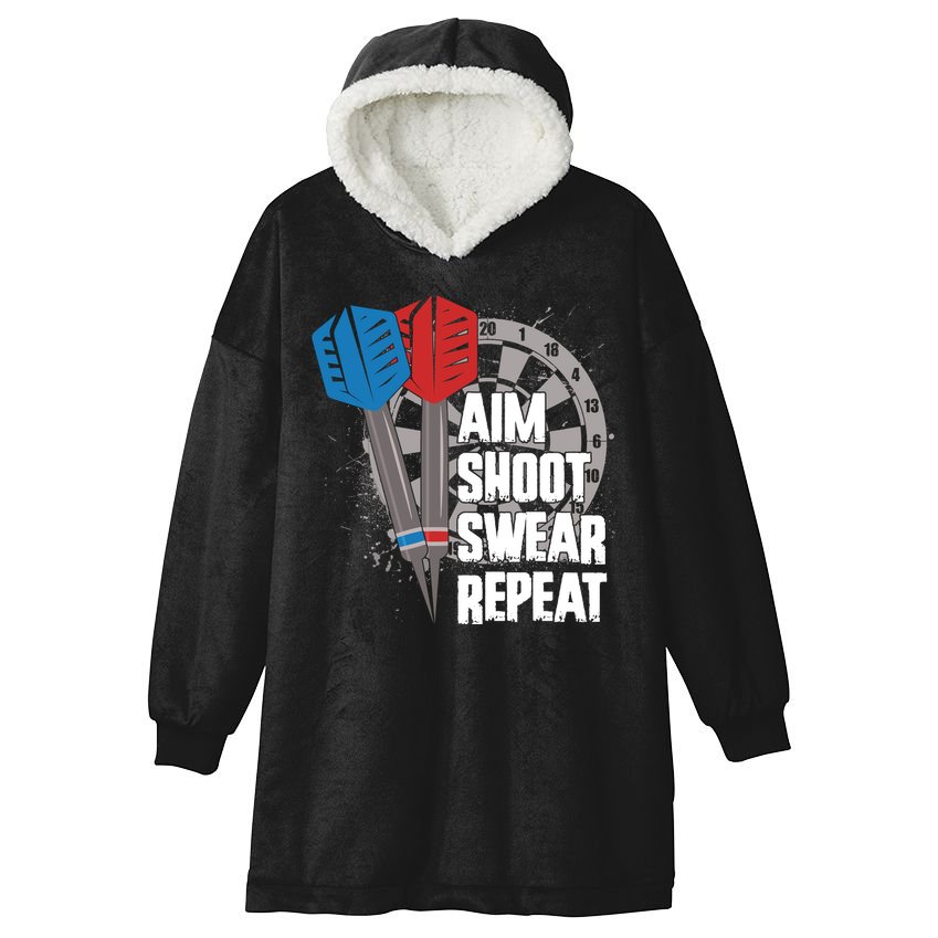 Aim Shoot Swear Repeat Dart Game Hooded Wearable Blanket