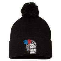 Aim Shoot Swear Repeat Dart Game Pom Pom 12in Knit Beanie