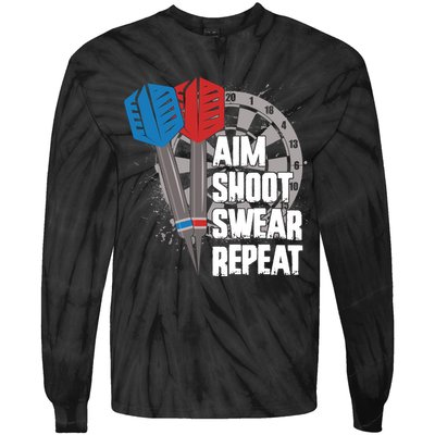 Aim Shoot Swear Repeat Dart Game Tie-Dye Long Sleeve Shirt
