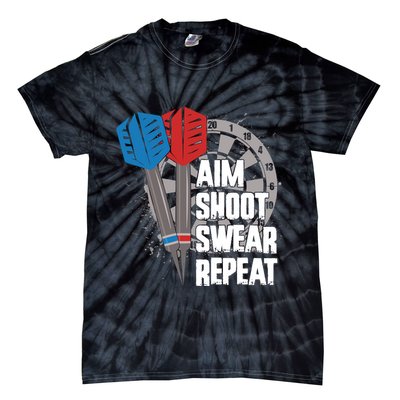 Aim Shoot Swear Repeat Dart Game Tie-Dye T-Shirt