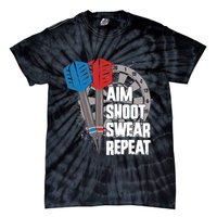 Aim Shoot Swear Repeat Dart Game Tie-Dye T-Shirt