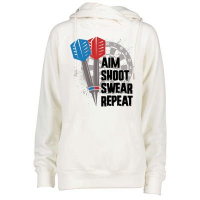 Aim Shoot Swear Repeat Dart Game Womens Funnel Neck Pullover Hood