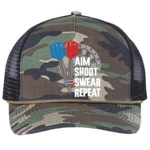 Aim Shoot Swear Repeat Dart Game Retro Rope Trucker Hat Cap