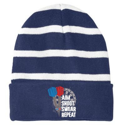 Aim Shoot Swear Repeat Dart Game Striped Beanie with Solid Band