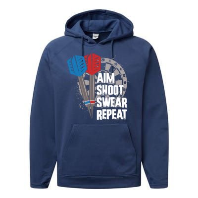 Aim Shoot Swear Repeat Dart Game Performance Fleece Hoodie