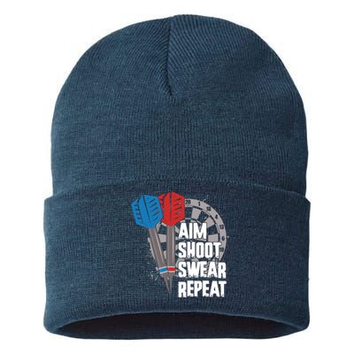 Aim Shoot Swear Repeat Dart Game Sustainable Knit Beanie