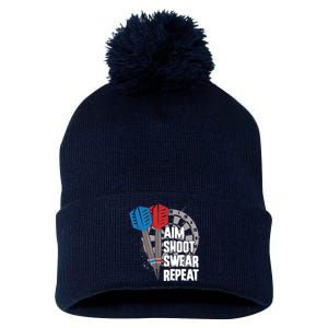 Aim Shoot Swear Repeat Dart Game Pom Pom 12in Knit Beanie