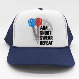 Aim Shoot Swear Repeat Dart Game Trucker Hat