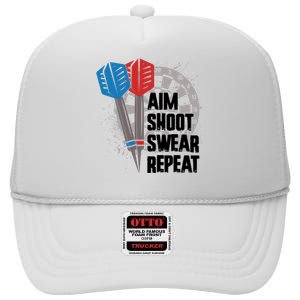 Aim Shoot Swear Repeat Dart Game High Crown Mesh Back Trucker Hat