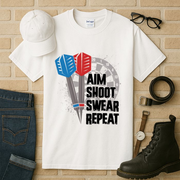 Aim Shoot Swear Repeat Dart Game Tall T-Shirt