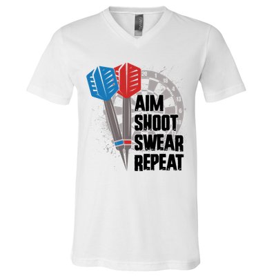 Aim Shoot Swear Repeat Dart Game V-Neck T-Shirt
