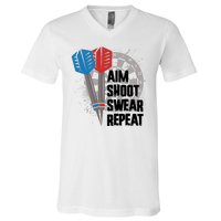 Aim Shoot Swear Repeat Dart Game V-Neck T-Shirt