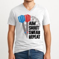 Aim Shoot Swear Repeat Dart Game V-Neck T-Shirt