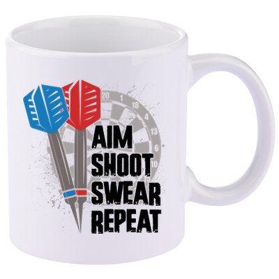 Aim Shoot Swear Repeat Dart Game 11oz C Handle Ceramic Mug