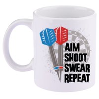 Aim Shoot Swear Repeat Dart Game 11oz C Handle Ceramic Mug