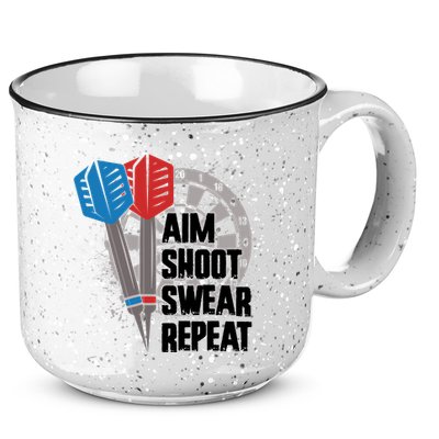Aim Shoot Swear Repeat Dart Game 15oz Campfire Ceramic Mug