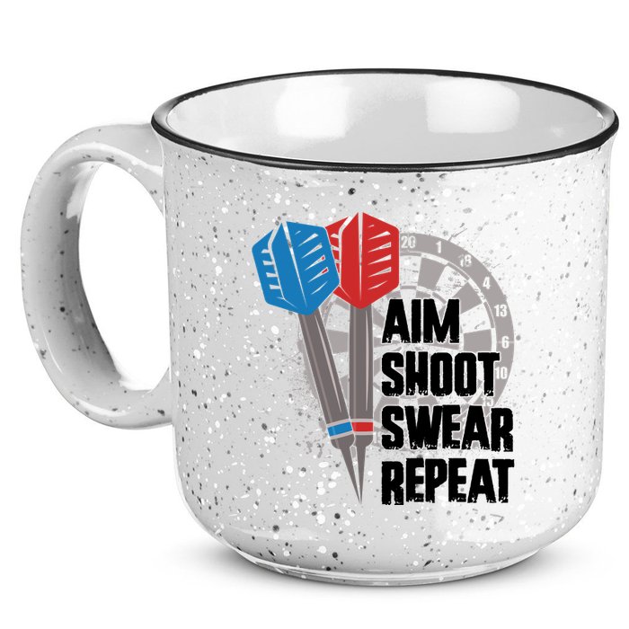 Aim Shoot Swear Repeat Dart Game 15oz Campfire Ceramic Mug
