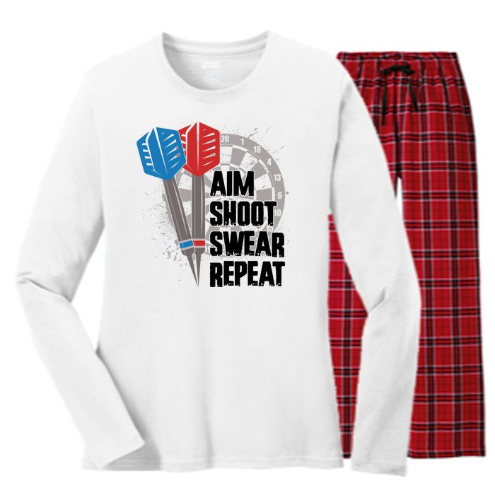 Aim Shoot Swear Repeat Dart Game Women's Long Sleeve Flannel Pajama Set 