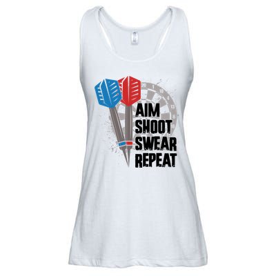 Aim Shoot Swear Repeat Dart Game Ladies Essential Flowy Tank