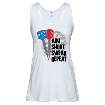 Aim Shoot Swear Repeat Dart Game Ladies Essential Flowy Tank