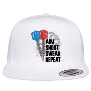 Aim Shoot Swear Repeat Dart Game Flat Bill Trucker Hat