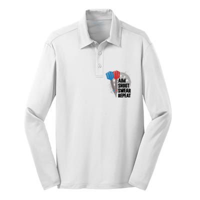 Aim Shoot Swear Repeat Dart Game Silk Touch Performance Long Sleeve Polo