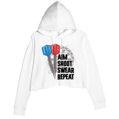 Aim Shoot Swear Repeat Dart Game Crop Fleece Hoodie