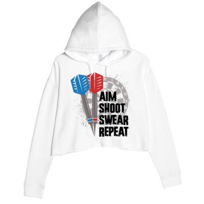 Aim Shoot Swear Repeat Dart Game Crop Fleece Hoodie