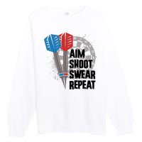 Aim Shoot Swear Repeat Dart Game Premium Crewneck Sweatshirt