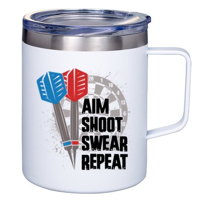Aim Shoot Swear Repeat Dart Game 12oz Stainless Steel Coffee Mug