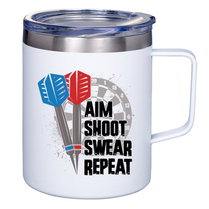 Aim Shoot Swear Repeat Dart Game 12oz Stainless Steel Coffee Mug