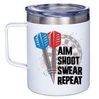 Aim Shoot Swear Repeat Dart Game 12oz Stainless Steel Coffee Mug
