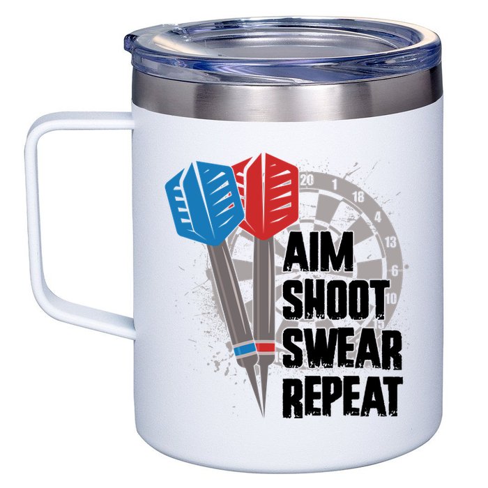Aim Shoot Swear Repeat Dart Game 12oz Stainless Steel Coffee Mug
