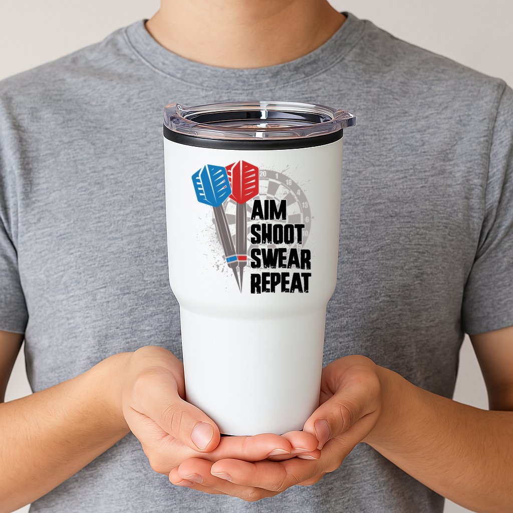 Aim Shoot Swear Repeat Dart Game Tumbler