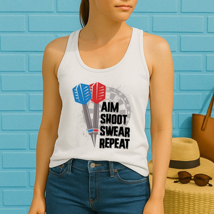 Aim Shoot Swear Repeat Dart Game Womens Tank Top