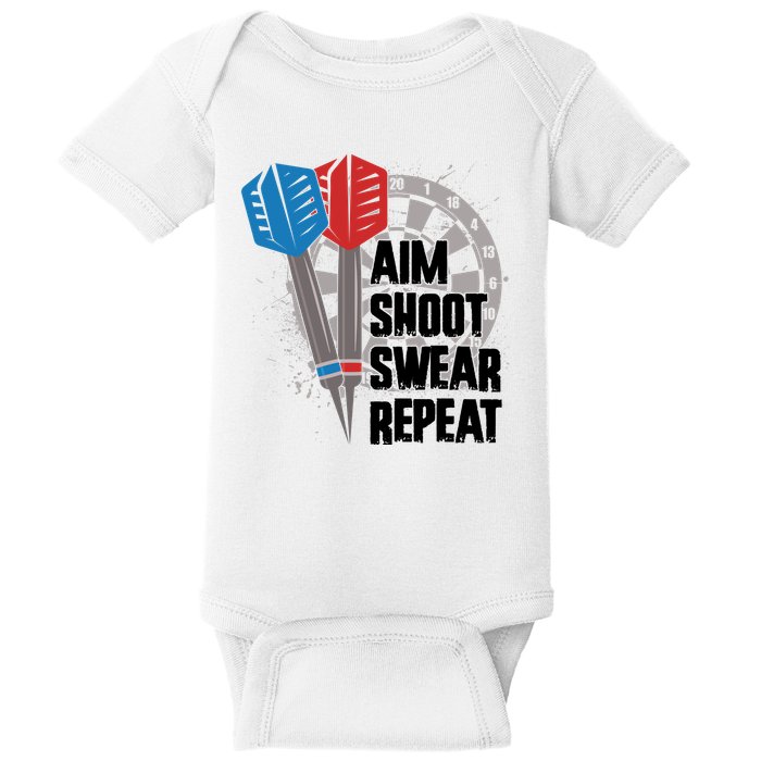 Aim Shoot Swear Repeat Dart Game Baby Bodysuit