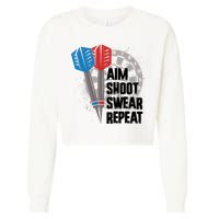 Aim Shoot Swear Repeat Dart Game Cropped Pullover Crew