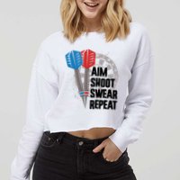 Aim Shoot Swear Repeat Dart Game Cropped Pullover Crew