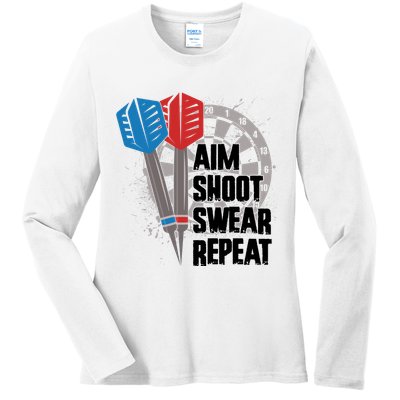 Aim Shoot Swear Repeat Dart Game Ladies Long Sleeve Shirt
