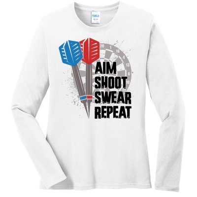 Aim Shoot Swear Repeat Dart Game Ladies Long Sleeve Shirt