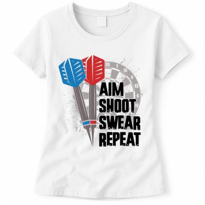 Aim Shoot Swear Repeat Dart Game Womens T-Shirt