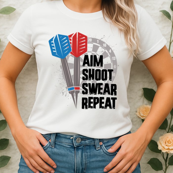 Aim Shoot Swear Repeat Dart Game Womens T-Shirt