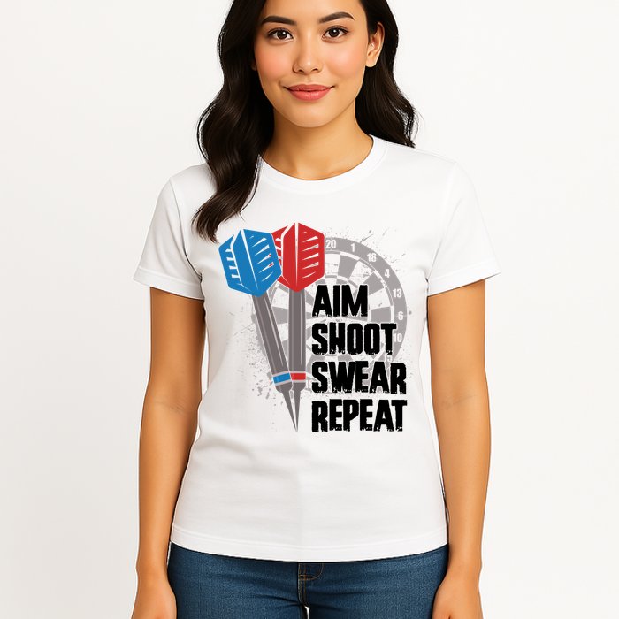 Aim Shoot Swear Repeat Dart Game Womens T-Shirt