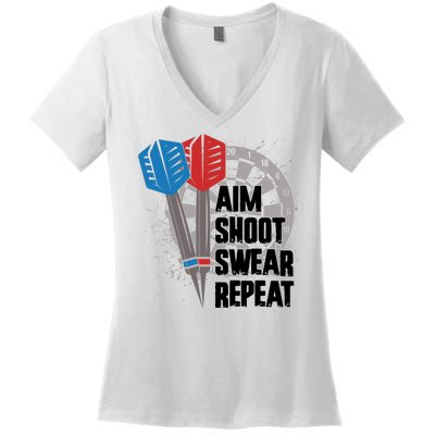 Aim Shoot Swear Repeat Dart Game Women's V-Neck T-Shirt