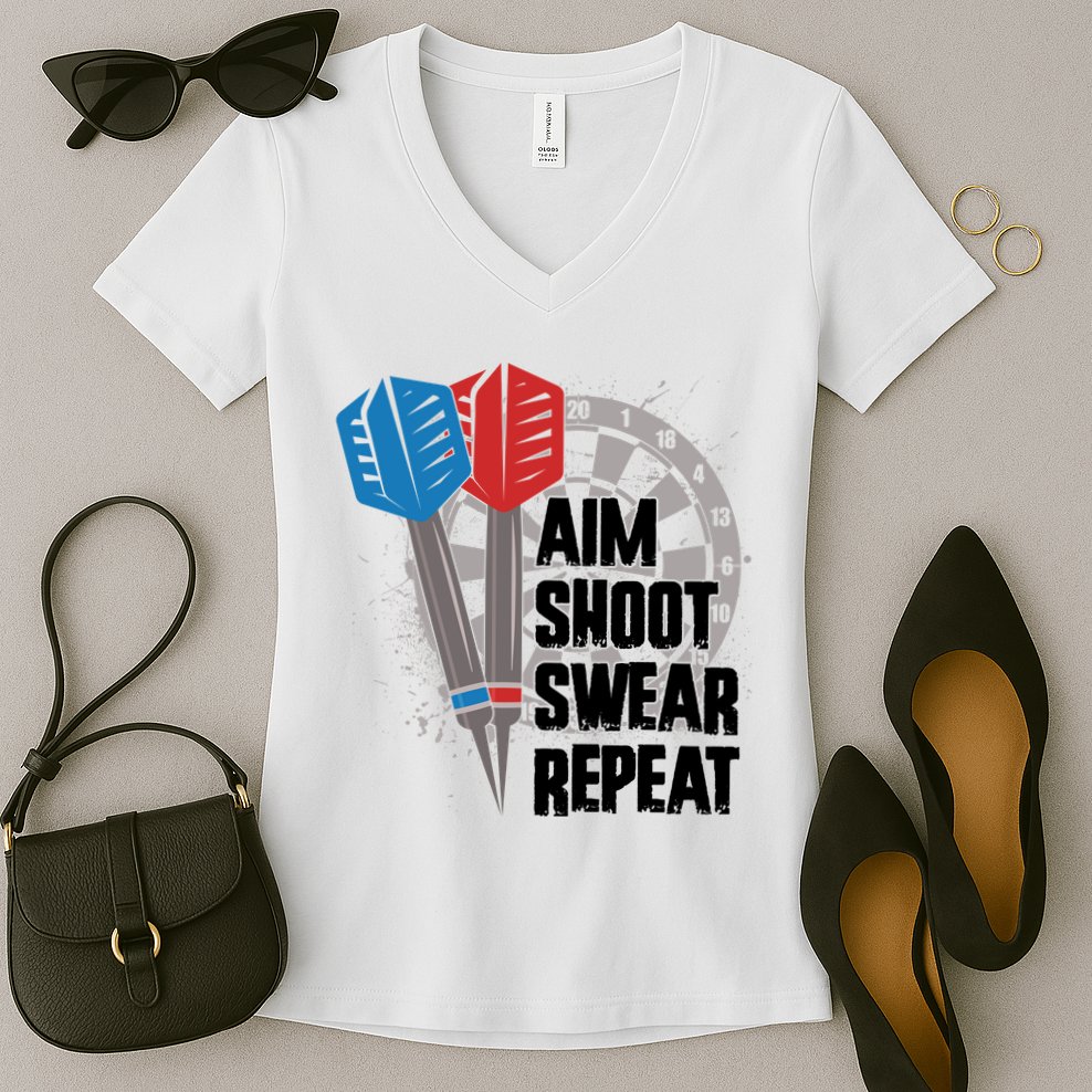 Aim Shoot Swear Repeat Dart Game Women's V-Neck T-Shirt
