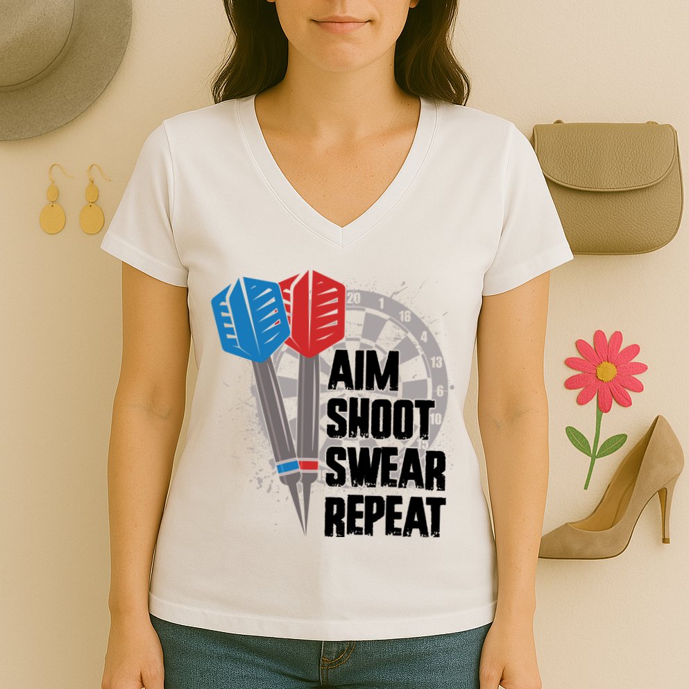 Aim Shoot Swear Repeat Dart Game Women's V-Neck T-Shirt