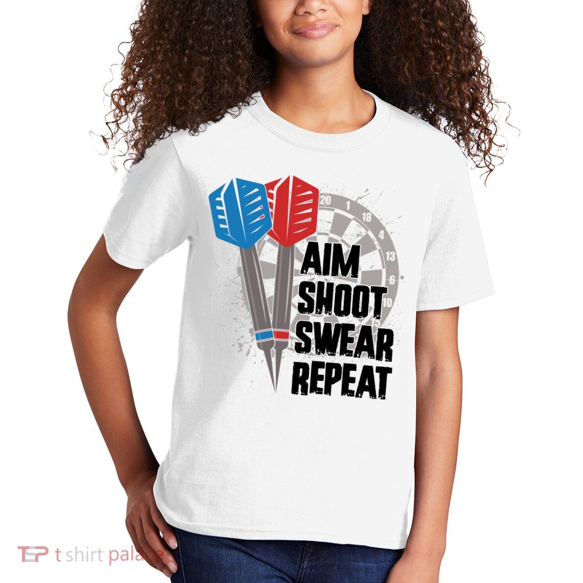 Aim Shoot Swear Repeat Dart Game Kids T-Shirt